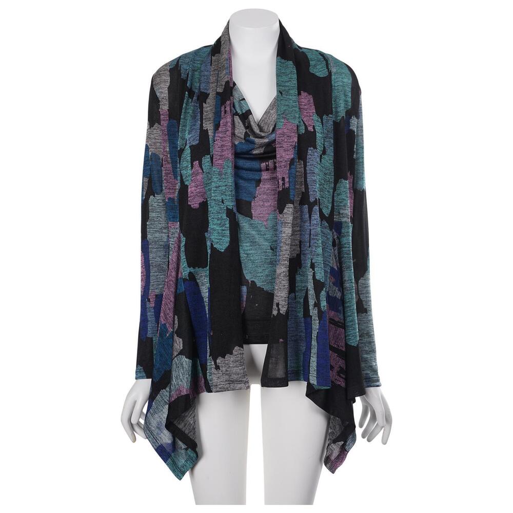 Clara Sun Woo 2pc Twin Set XS Open Front Drape Cardigan Sleeveless Cowl Neck Top